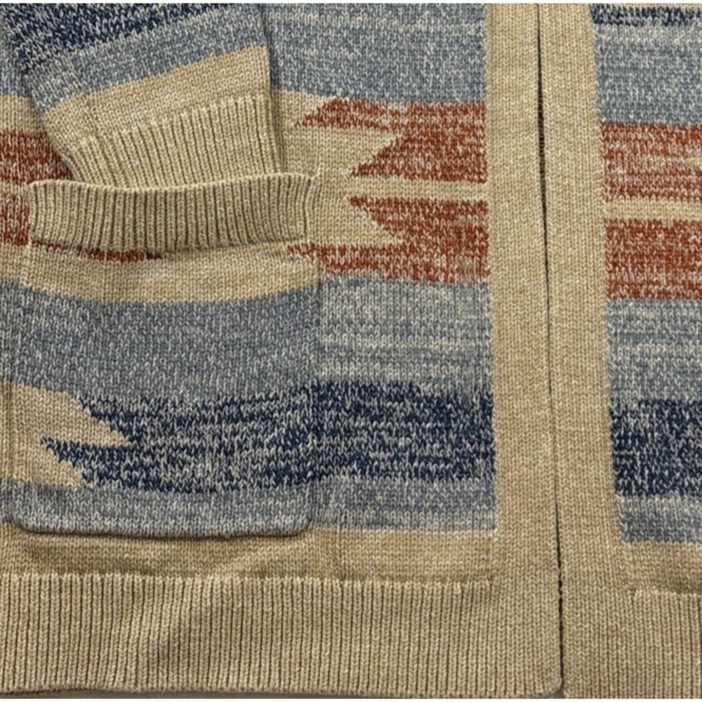 Lucky Brand‎ Women's M Aztec Print Open Front Cardigan Sweater Pockets - Picture 2 of 11